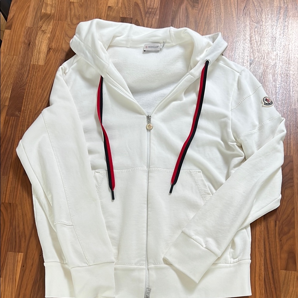 Moncler Men’s White Hoodie with Red and Black Accents